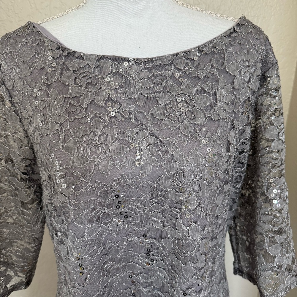 NY Collection Silver Lace Dress with Sequins Size 2X  Formal Evening Wedding